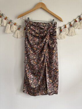 Abercrombie & Fitch Satin Floral Cinched Midi Skirt Coquette Shabby Chic Pink XS